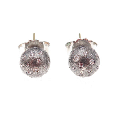 Rene Escobar 925 Sterling Silver Real Round-Cut Diamond Ball Stud Earrings