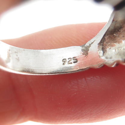 925 Sterling Silver Vintage Modernist Ribbed Dome Oxidized Ring Size 7
