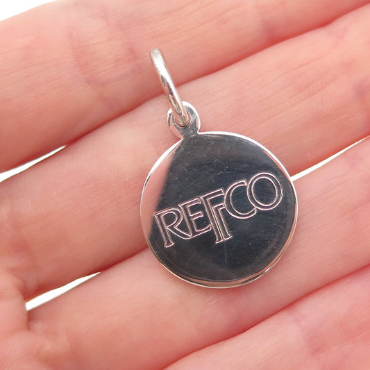 Tiffany & Co. 925 Sterling Silver Vintage Refco Logo Round Tag Charm Pendant