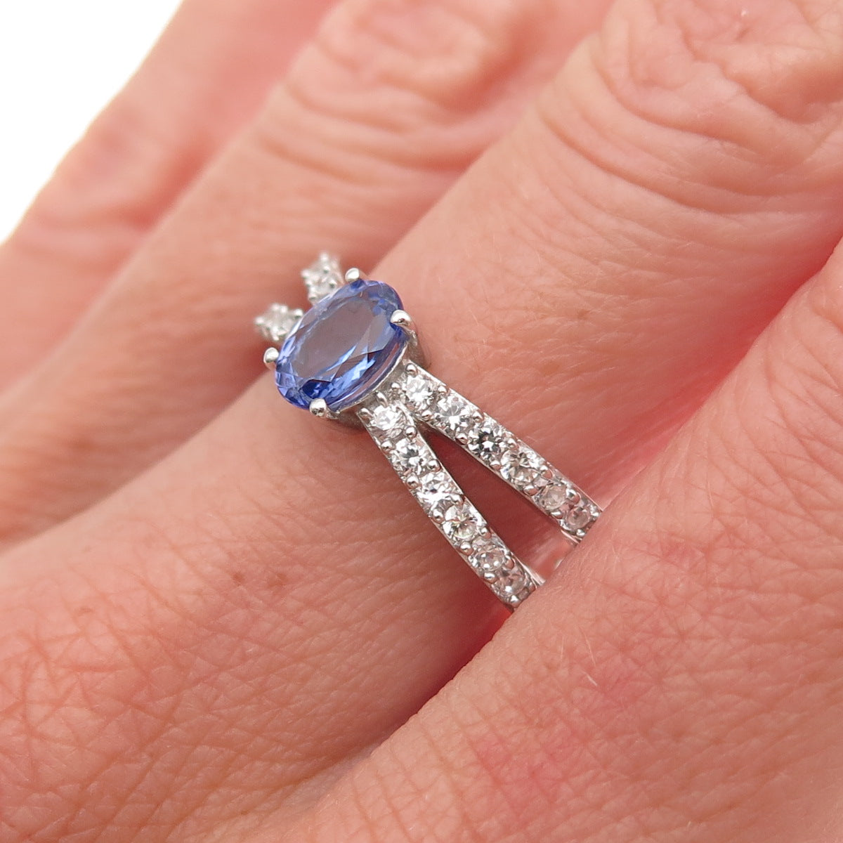 Chuck Clemency 925 Sterling Silver Real Tanzanite & White Topaz Ring Size 8.25