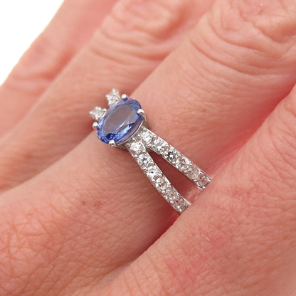 Chuck Clemency 925 Sterling Silver Real Tanzanite & White Topaz Ring Size 8.25