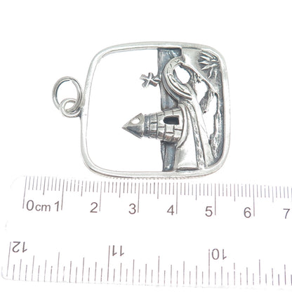NAPIER 925 Sterling Silver Vintage Windmill & Lighthouse Oxidized Pendant