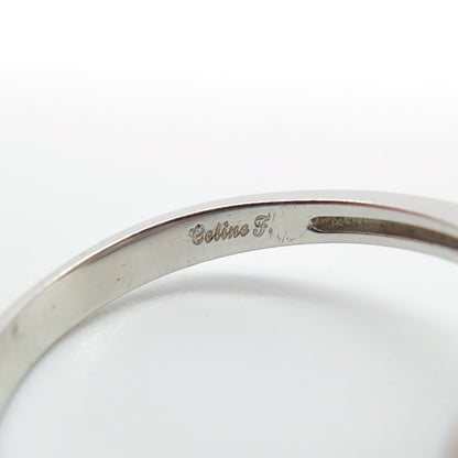 CELINE F. 925 Sterling Silver 2-Tone Round-Cut C Z Ring Size 7