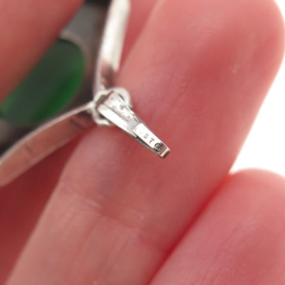 925 Sterling Silver Antique China Real Jade Sun Symbol Charm Pendant