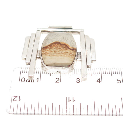 925 Sterling Silver Vintage Real Picture Jasper Modernist Slide Pendant