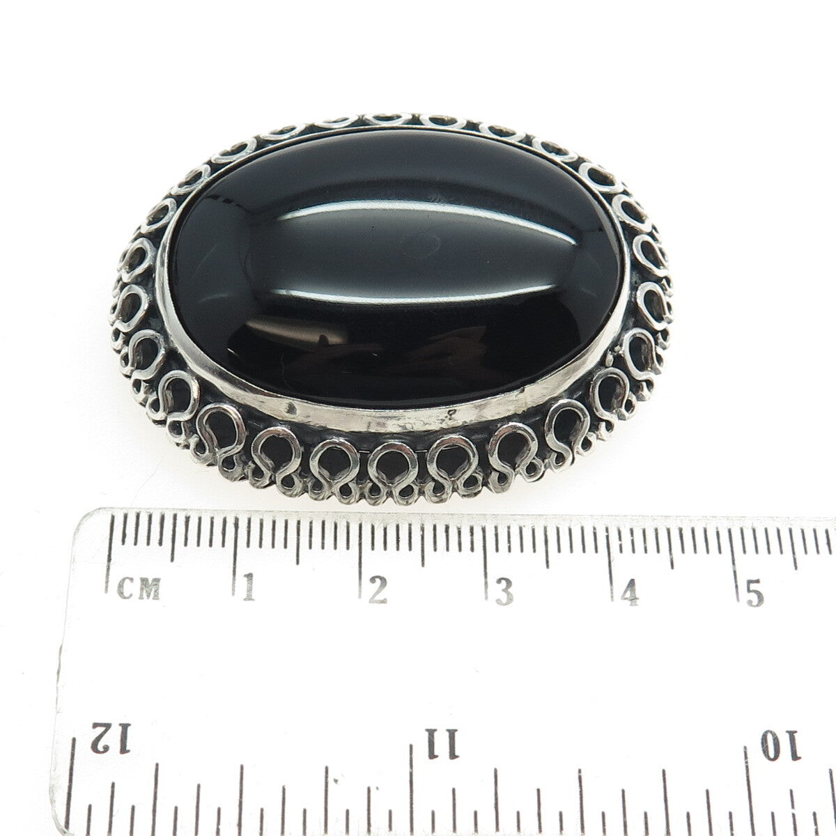 925 Sterling Silver Vintage Mexico Real Black Onyx Gemstone Pin Brooch