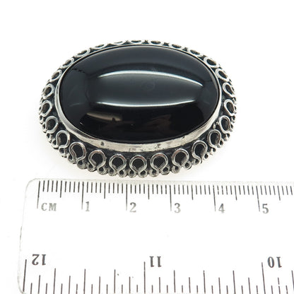 925 Sterling Silver Vintage Mexico Real Black Onyx Gemstone Pin Brooch