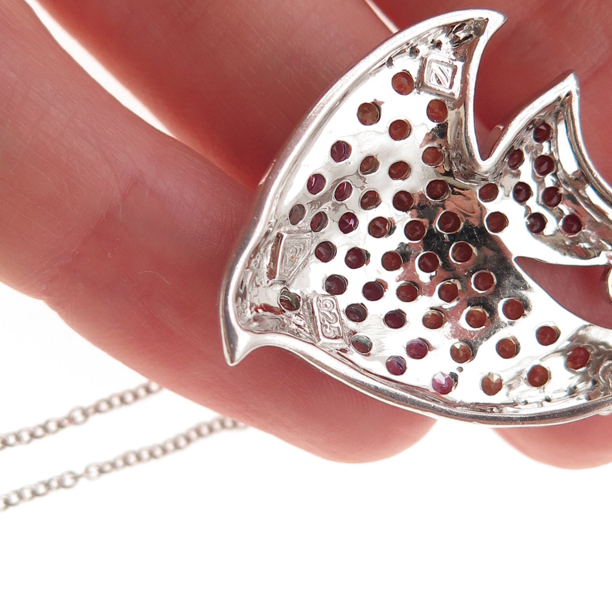 925 Sterling Silver Real Diamond & Multi-Gem Angelfish Cable Chain Necklace 18"