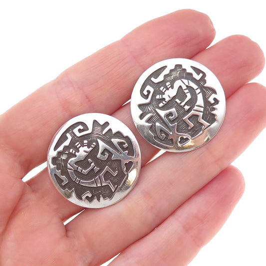 Steeve Grant Navajo Old Pawn 925 Sterling Silver Vintage Native Symbol Earrings