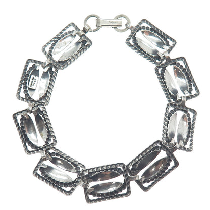 BEAU 925 Sterling Silver Antique Art Deco Coffee Bean Panel Link Bracelet 7.25"