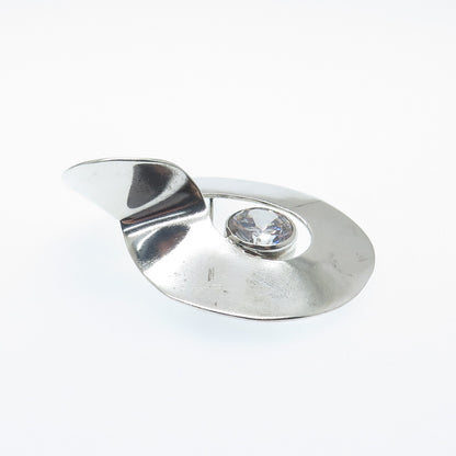 925 Sterling Silver Vintage SU Mexico Round-Cut C Z Modernist Twisted Pin Brooch
