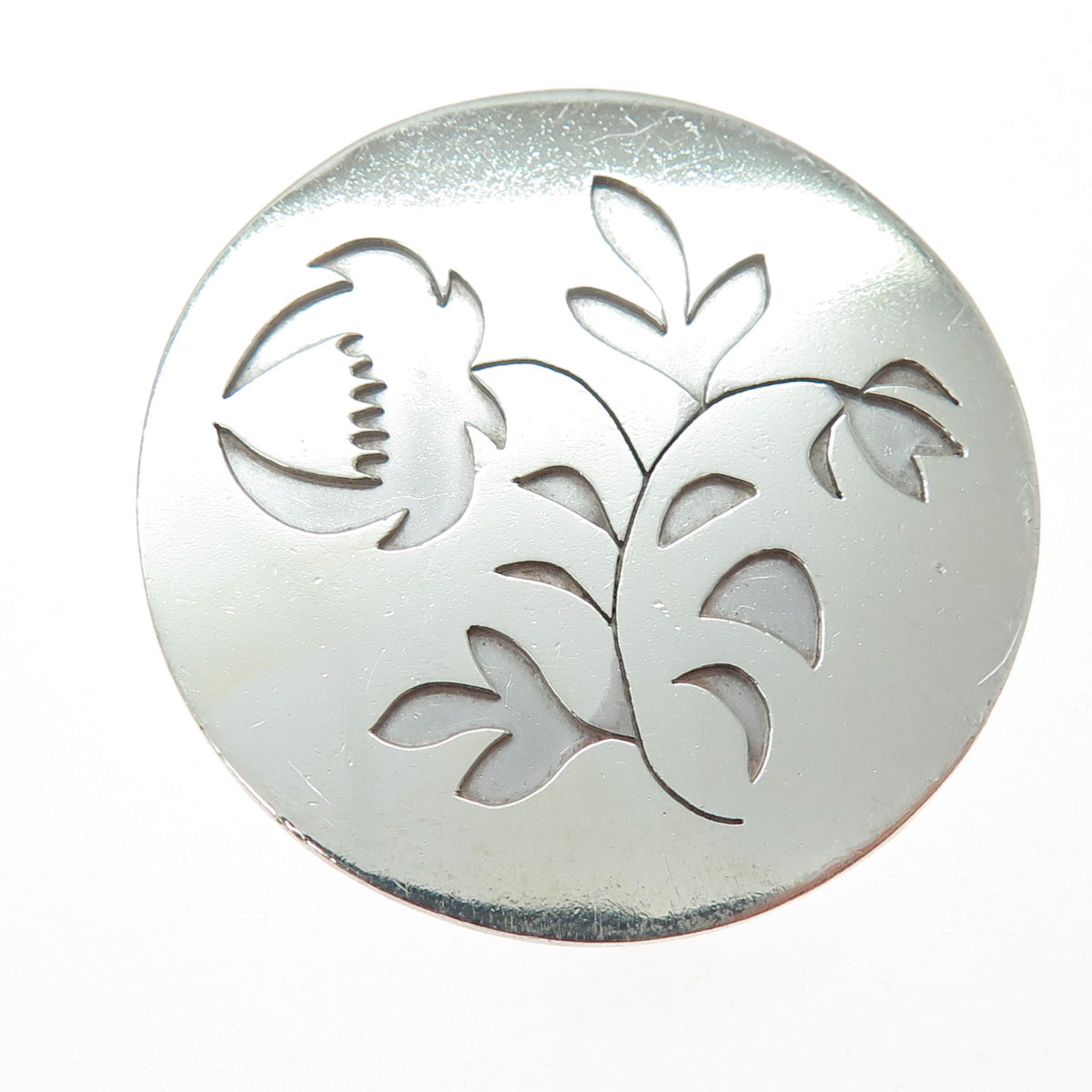 925 Sterling Silver Vintage Flower Blossom Round Pin Brooch