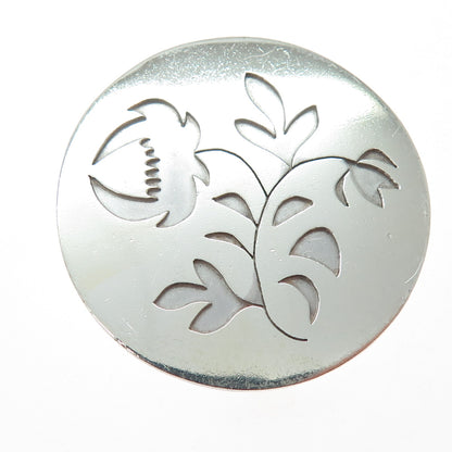 925 Sterling Silver Vintage Flower Blossom Round Pin Brooch