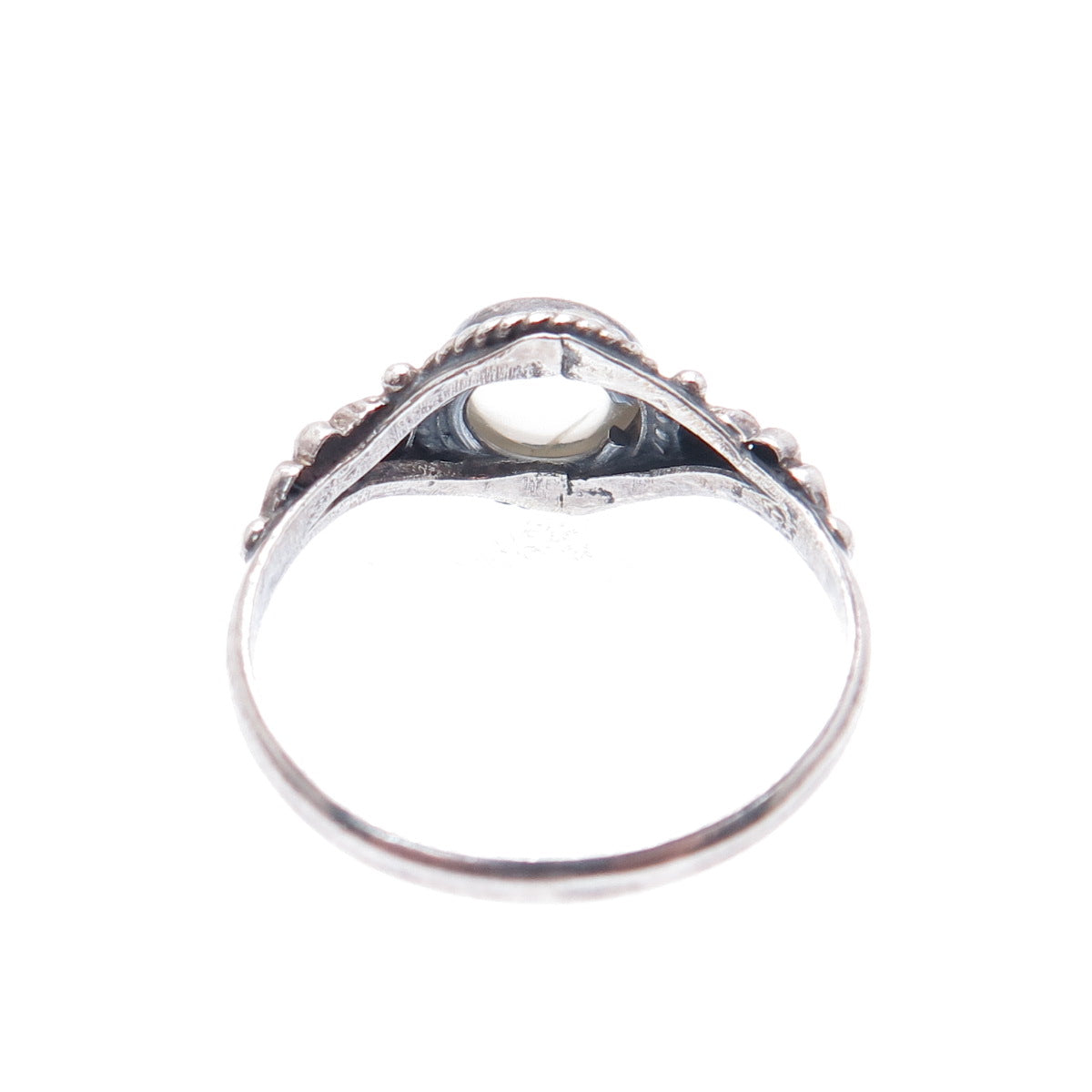 925 Sterling Silver Vintage Clear Glass Oxidized Ring Size 7.5