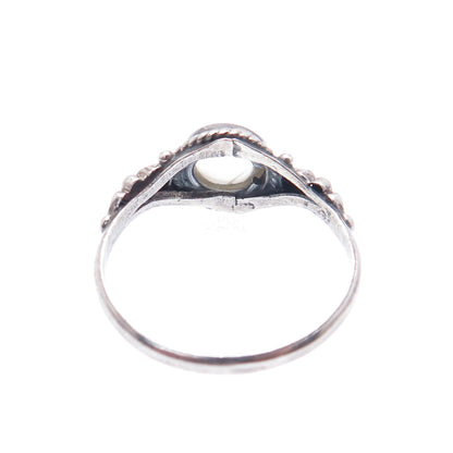 925 Sterling Silver Vintage Clear Glass Oxidized Ring Size 7.5