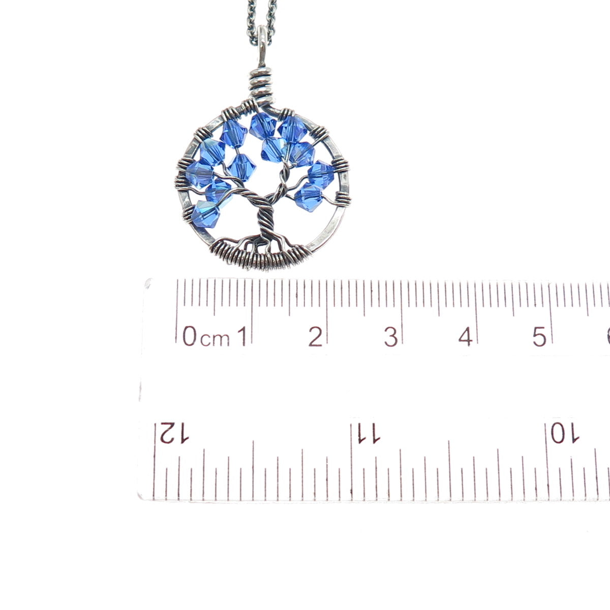 Treasure Trove Sterling Silver Vintage Blue Crystal Tree of Life Necklace 22"