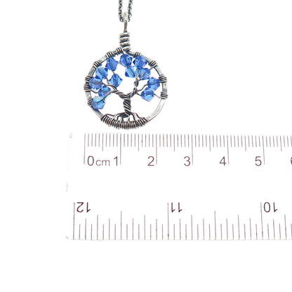 Treasure Trove Sterling Silver Vintage Blue Crystal Tree of Life Necklace 22"