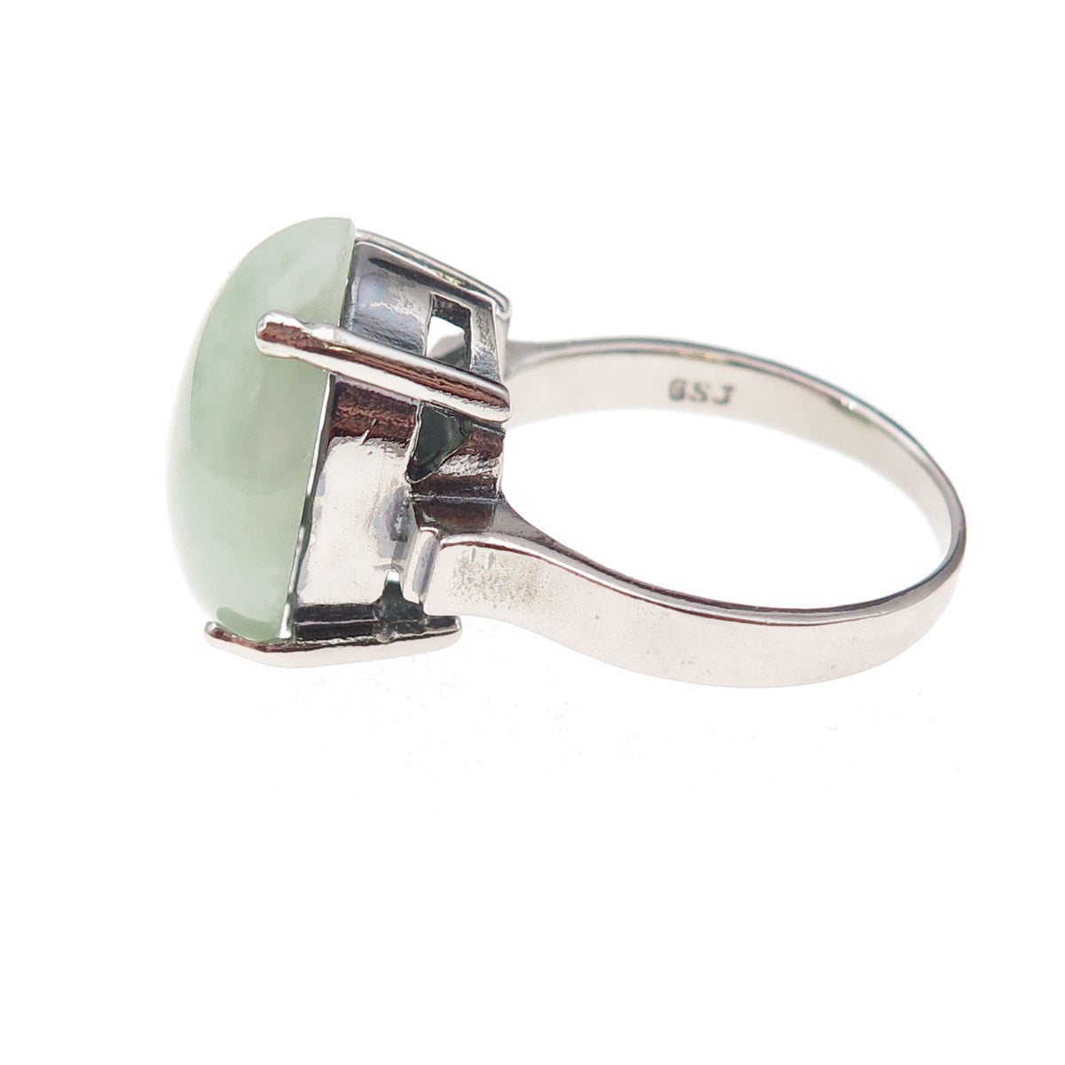 Gold Stone 925 Sterling Silver Vintage Real Cabochon Jade Ring Size 8
