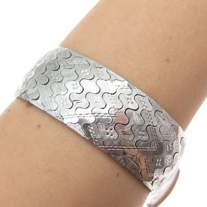 835 Silver Antique Art Deco Italy Dragon Scale Wide Link Bracelet 7.25"