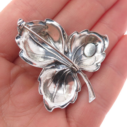 JEWELART 925 Sterling Silver Antique Art Deco Floral Leaf Oxidized Pin Brooch