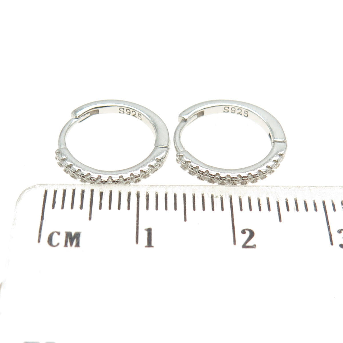 925 Sterling Silver Round-Cut Shaped C Z Huggie Earrings