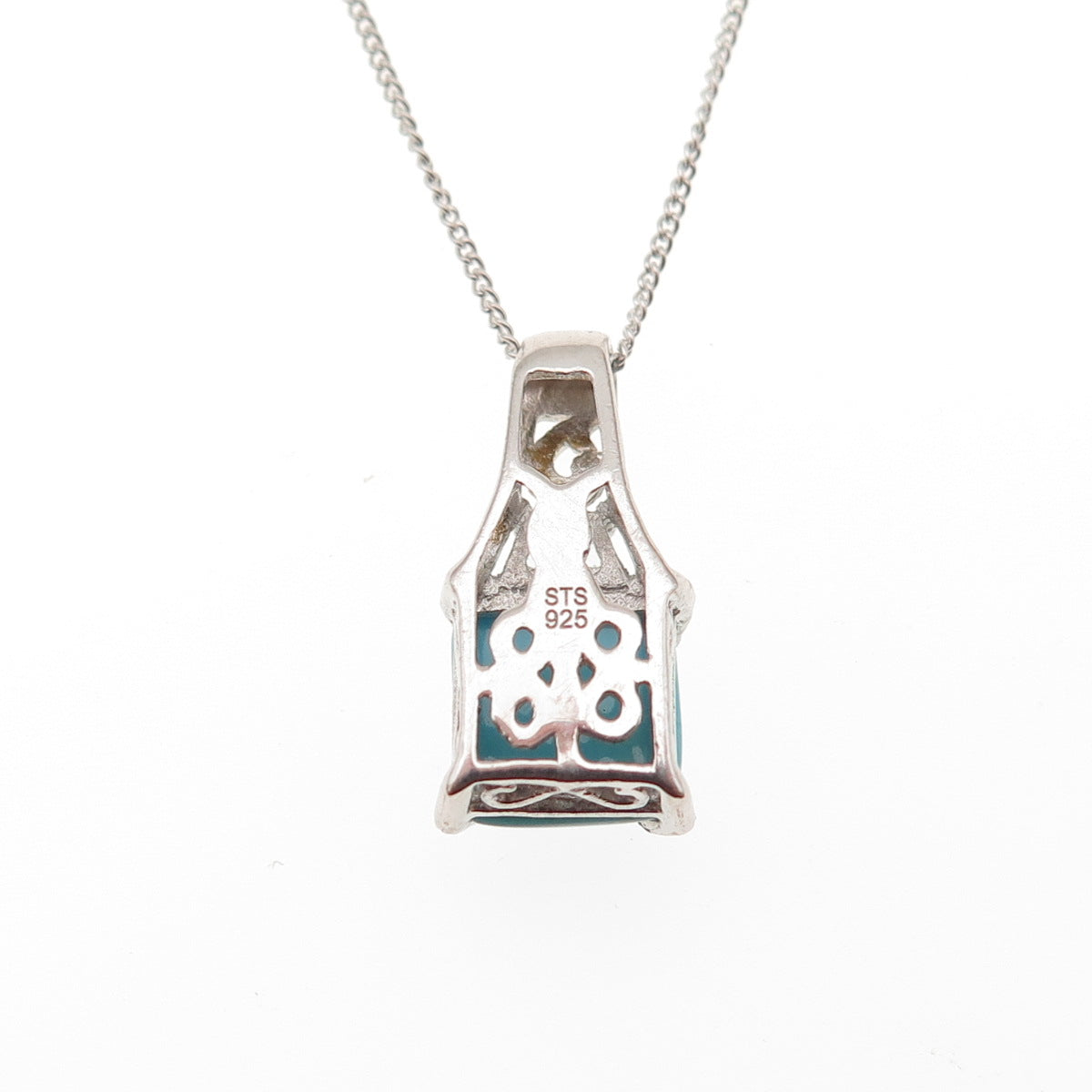 Chuck Clemency 925 Sterling Silver Real Turquoise White Topaz Chain Necklace 20"