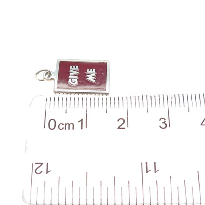 925 Sterling Silver Red Enamel Give Me Minimalist Charm Pendant