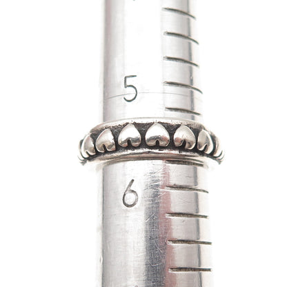 925 Sterling Silver Vintage Eternity Hearts Oxidized Band Ring Size 5.75