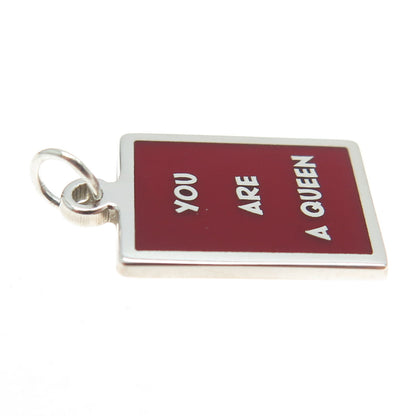 925 Sterling Silver Red Enamel "You Are A Queen" Minimalist Charm Pendant