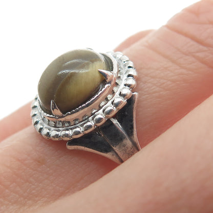 L. S. PETERSON CO. 925 Sterling Silver Vintage Real Tiger Eye Beaded Ring Size 7