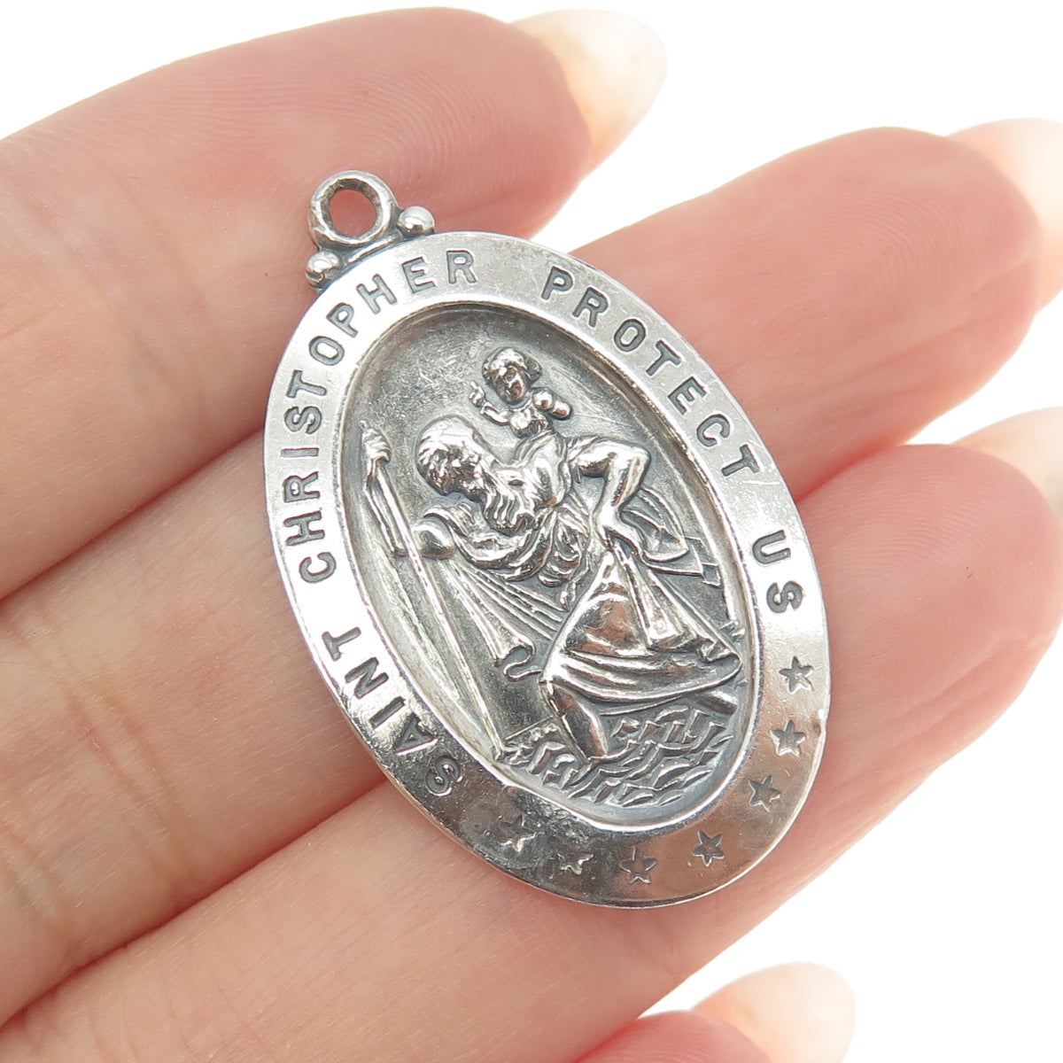 925 Sterling Silver Antique Art Deco St. Christopher Religious Medal Pendant