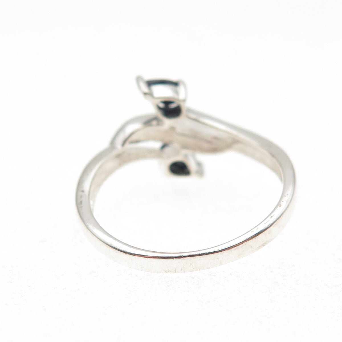 925 Sterling Silver Real Diamond Accent & Sapphire Bypass Ring Size 7