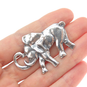 925 Sterling Silver Vintage Elephant Oxidized Pin Brooch