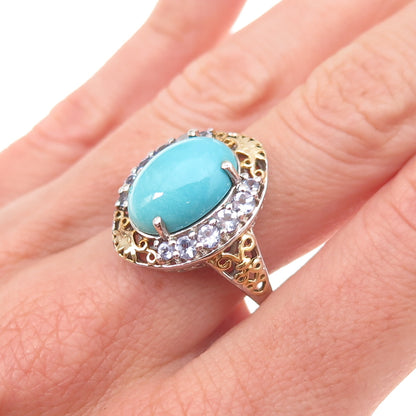 Chuck Clemency Sterling Silver 2-Tone Real Turquoise & Tanzanite Ring Size 8.25