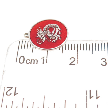 Tokemoti 925 Sterling Silver Red Enamel Chinese Dragon Tag Charm Pendant