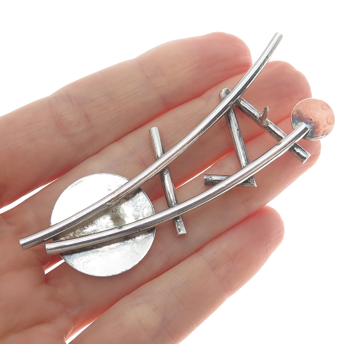 925 Sterling Silver 2-Tone Vintage Modernist Pin Brooch