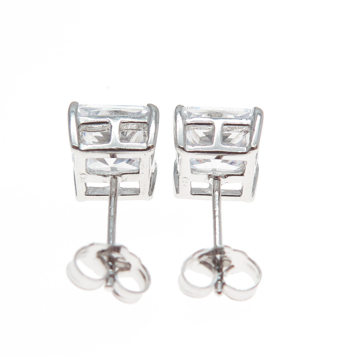 925 Sterling Silver Princess-Cut C Z Stud Earrings