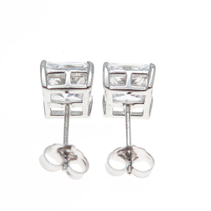 925 Sterling Silver Princess-Cut C Z Stud Earrings