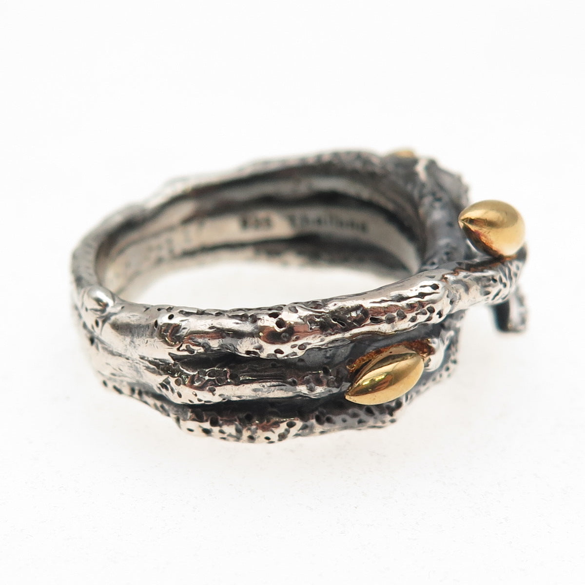 Stephen Dweck 925 Sterling Silver 2-Tone Real Diamond Botanical Ring Size 9.25