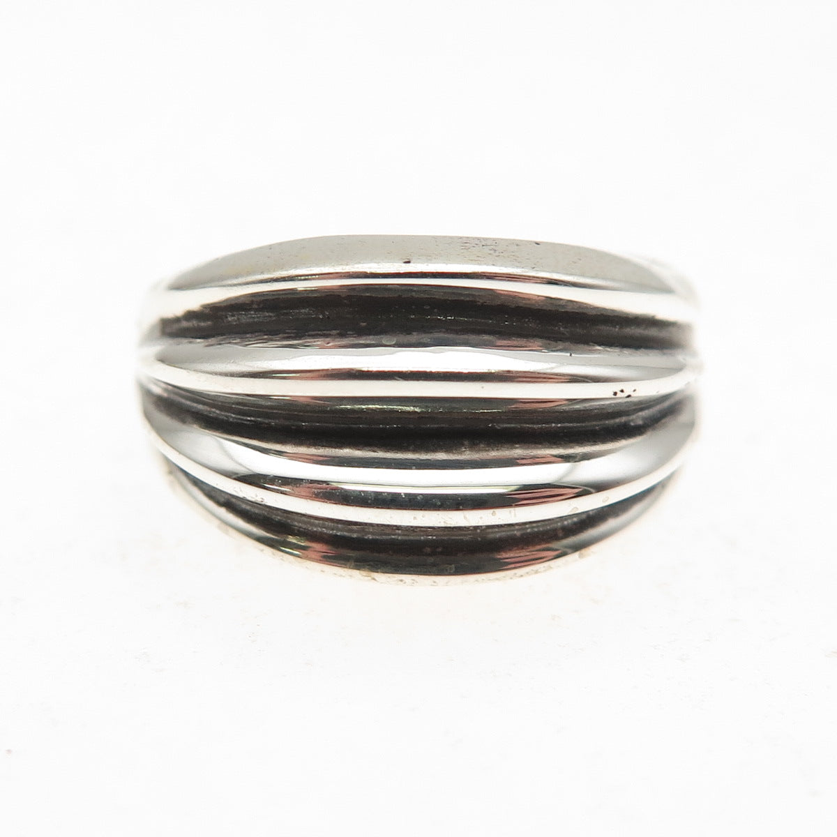 Chapal Zenray 925 Sterling Silver Vintage Modernist Ribbed Oxidized Ring Size 6