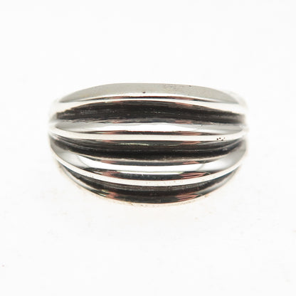 Chapal Zenray 925 Sterling Silver Vintage Modernist Ribbed Oxidized Ring Size 6