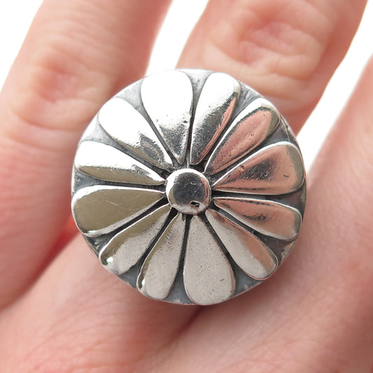 925 Sterling Silver Vintage Modernist Daisy Flower Oxidized Ring Size 5.25