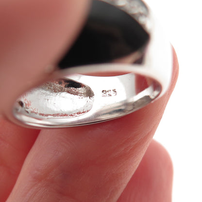 925 Sterling Silver Black Enamel Round-Cut C Z Heart Ring Size 6