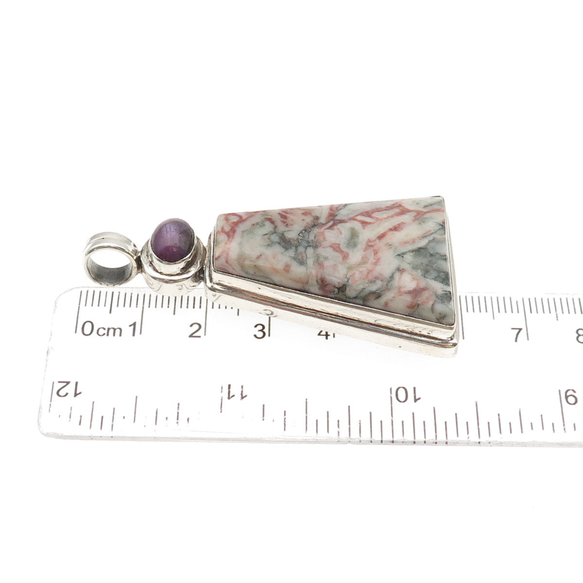 925 Sterling Silver Vintage Real Moss Agate & Ruby Large 27.0g Pendant