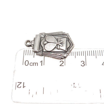 925 Sterling Silver Antique Art Deco Table Tennis Medal Charm Pendant