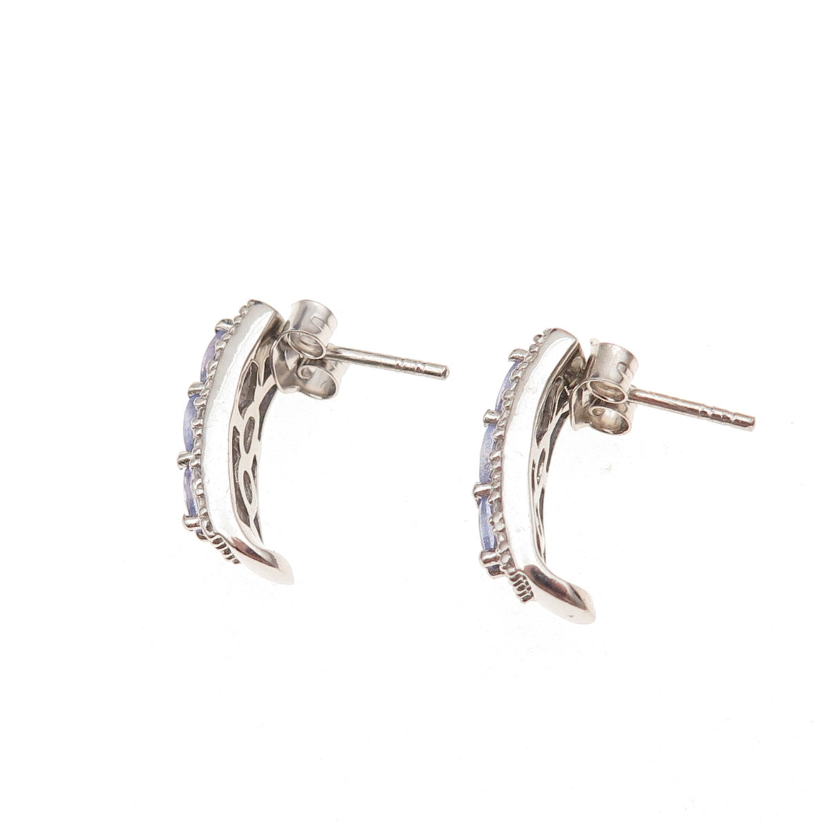 D'Joy 925 Sterling Silver Real Tanzanite & White Topaz Claw Earrings