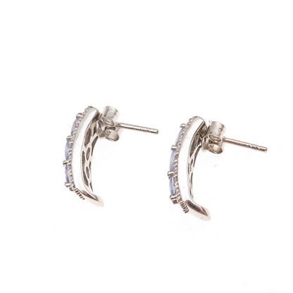 D'Joy 925 Sterling Silver Real Tanzanite & White Topaz Claw Earrings