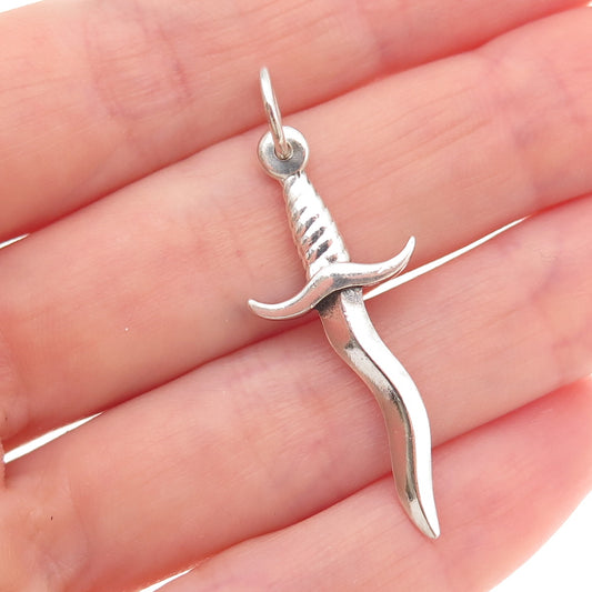 925 Sterling Silver Vintage Dagger Oxidized Charm Pendant
