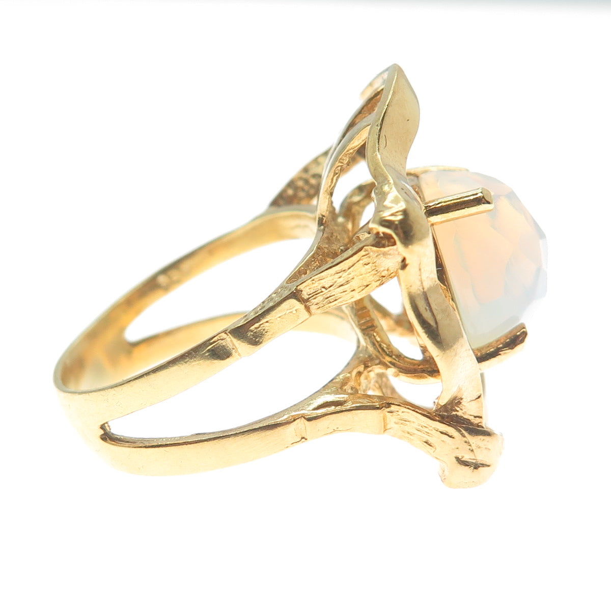 925 Sterling Silver Gold Plated Real Opalite Gem Modernist Wide Ring Size 8.5