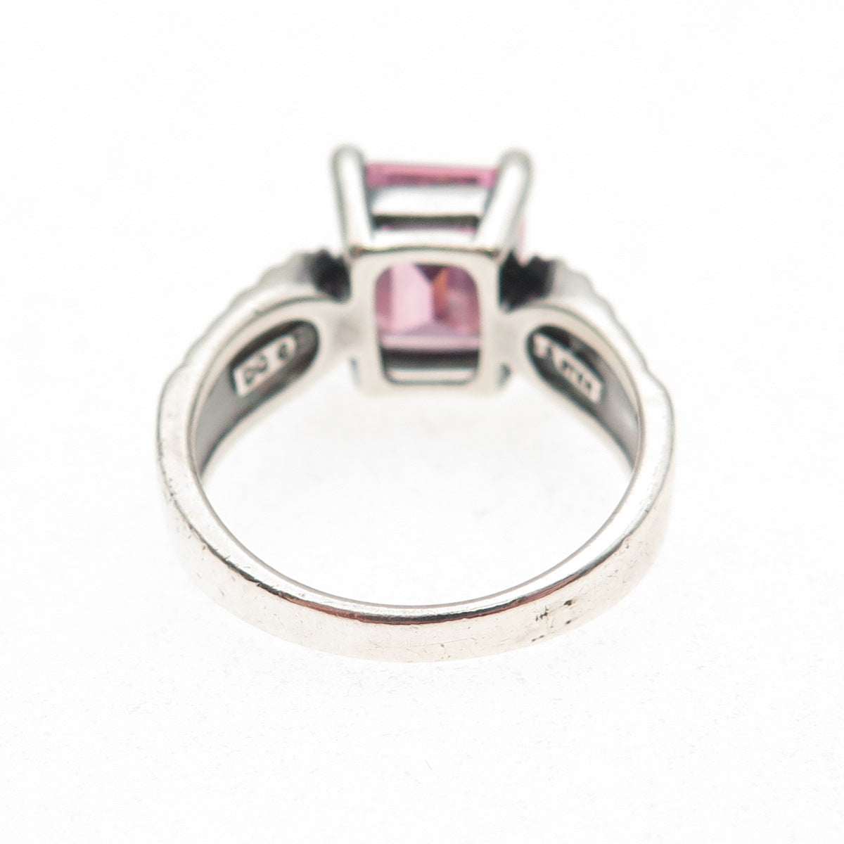 925 Sterling Silver Vintage Emerald-Cut Pink C Z Oxidized Ring Size 7